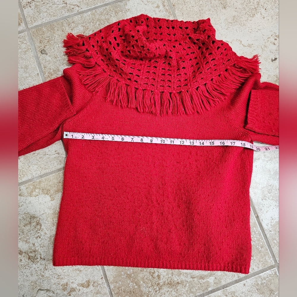 Norton McNaughton Medium Red Sweater Women’s Crochet Cowl Neck Fringe Y2K VTG - Picture 5 of 6